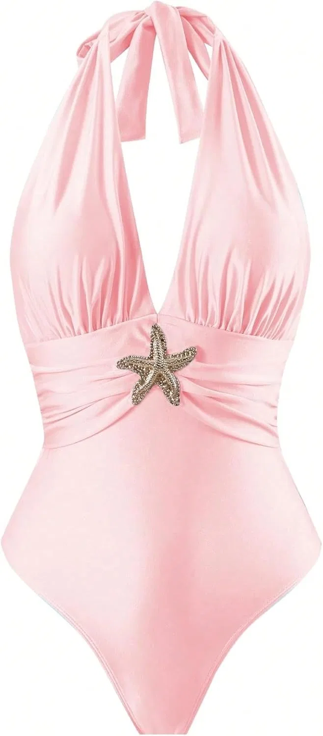 Женский монокини с чашками V-образным вырезом Pink — фото 4