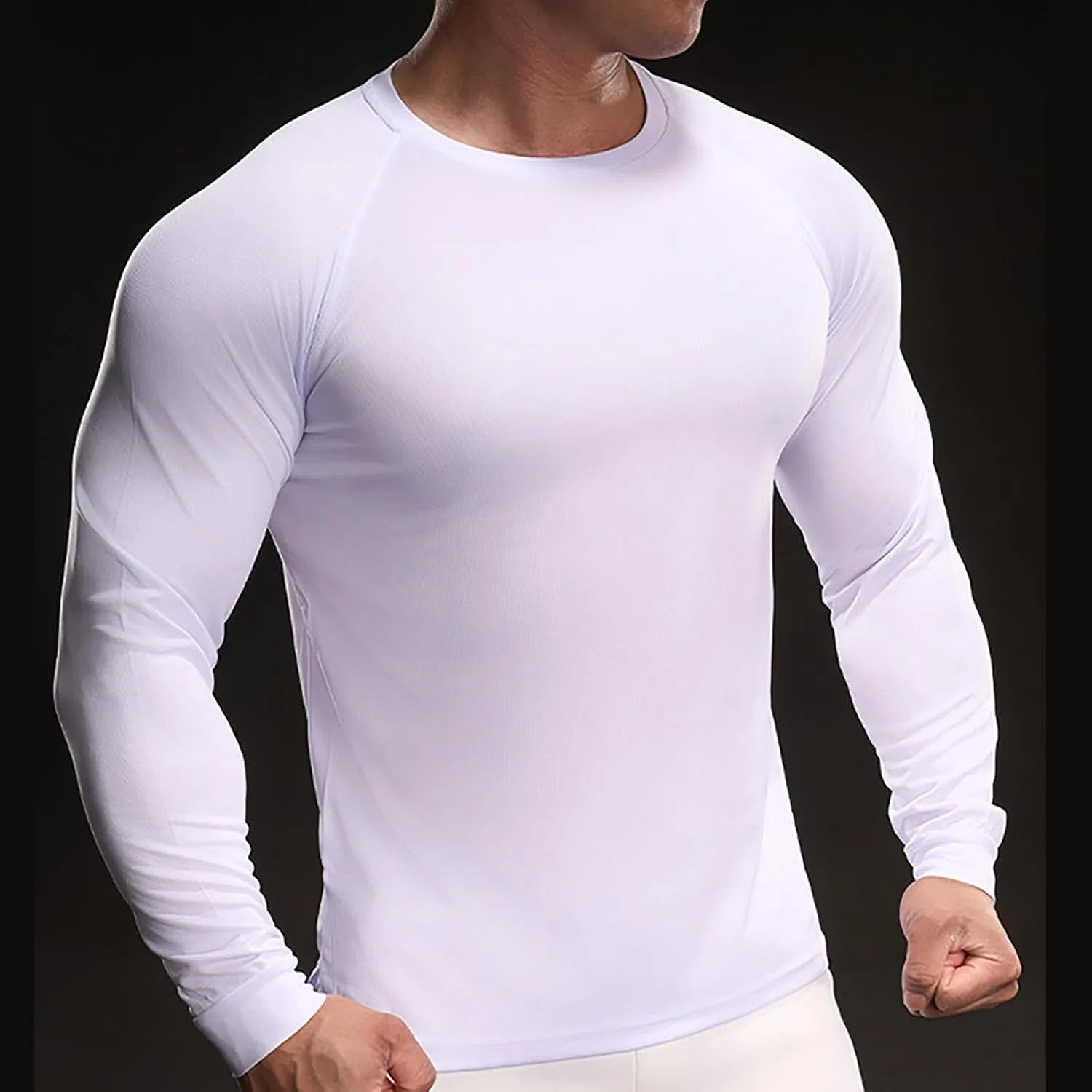 Мужская компрессионная футболка с длинным рукавом для фитнеса, White — фото 2