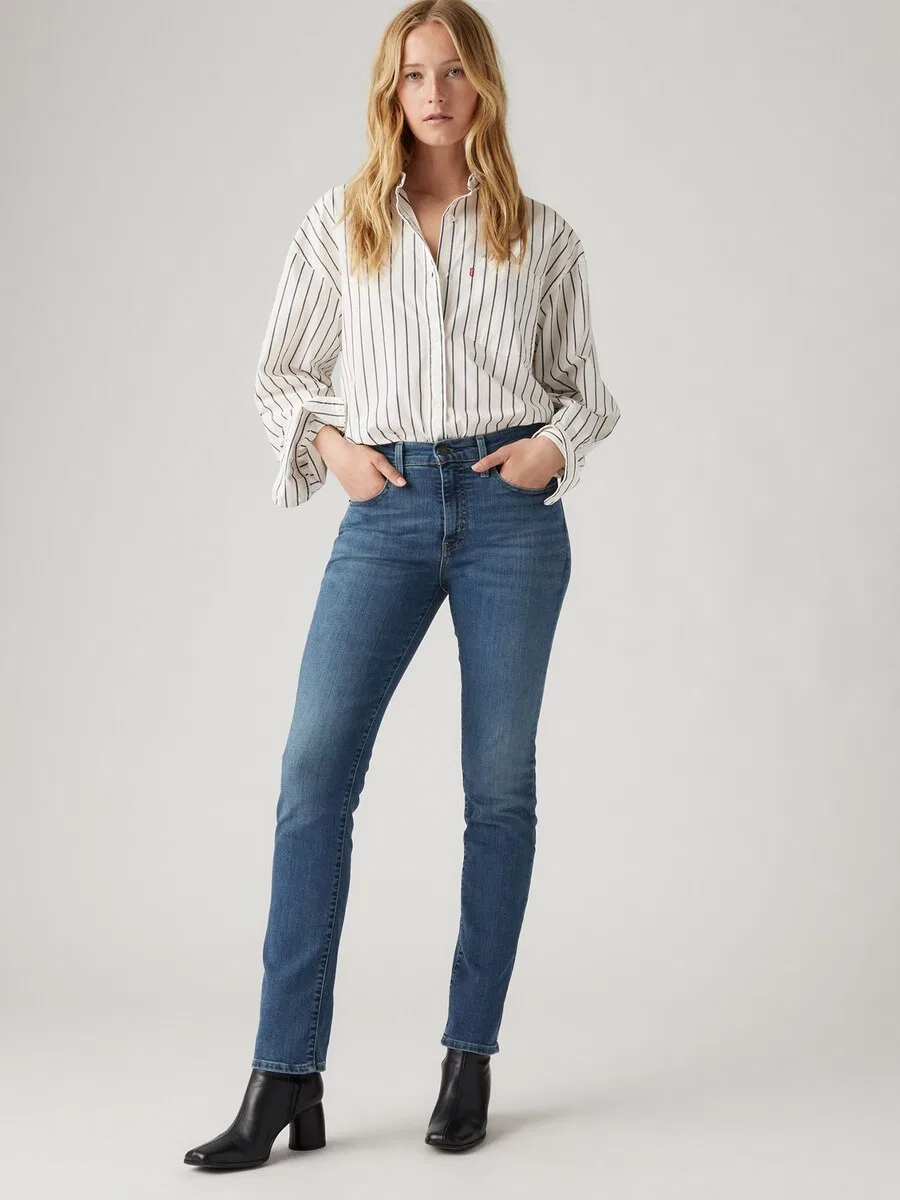 Джинсы LEVI'S Slim fit '724 High Rise Straight' темно-синего цвета — фото 4