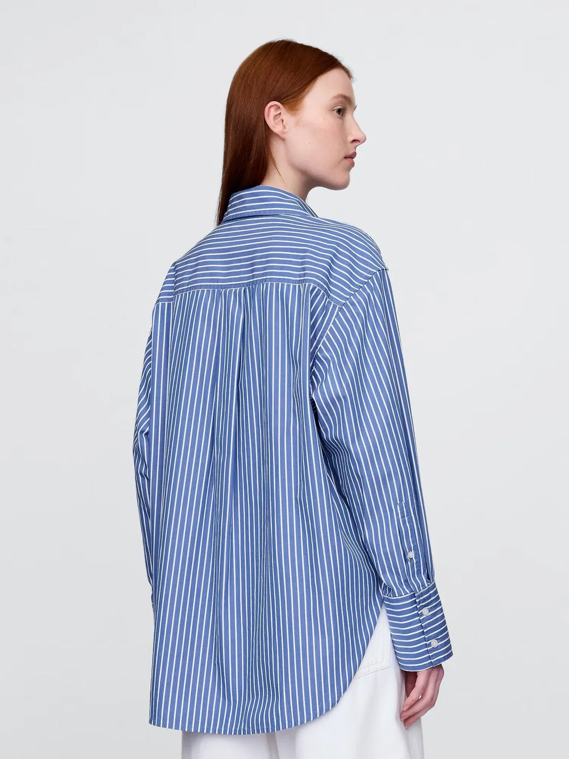 Рубашка оверсайз, полосатая, Poplin Oversized Shirt Gap, синяя полоска — фото 2