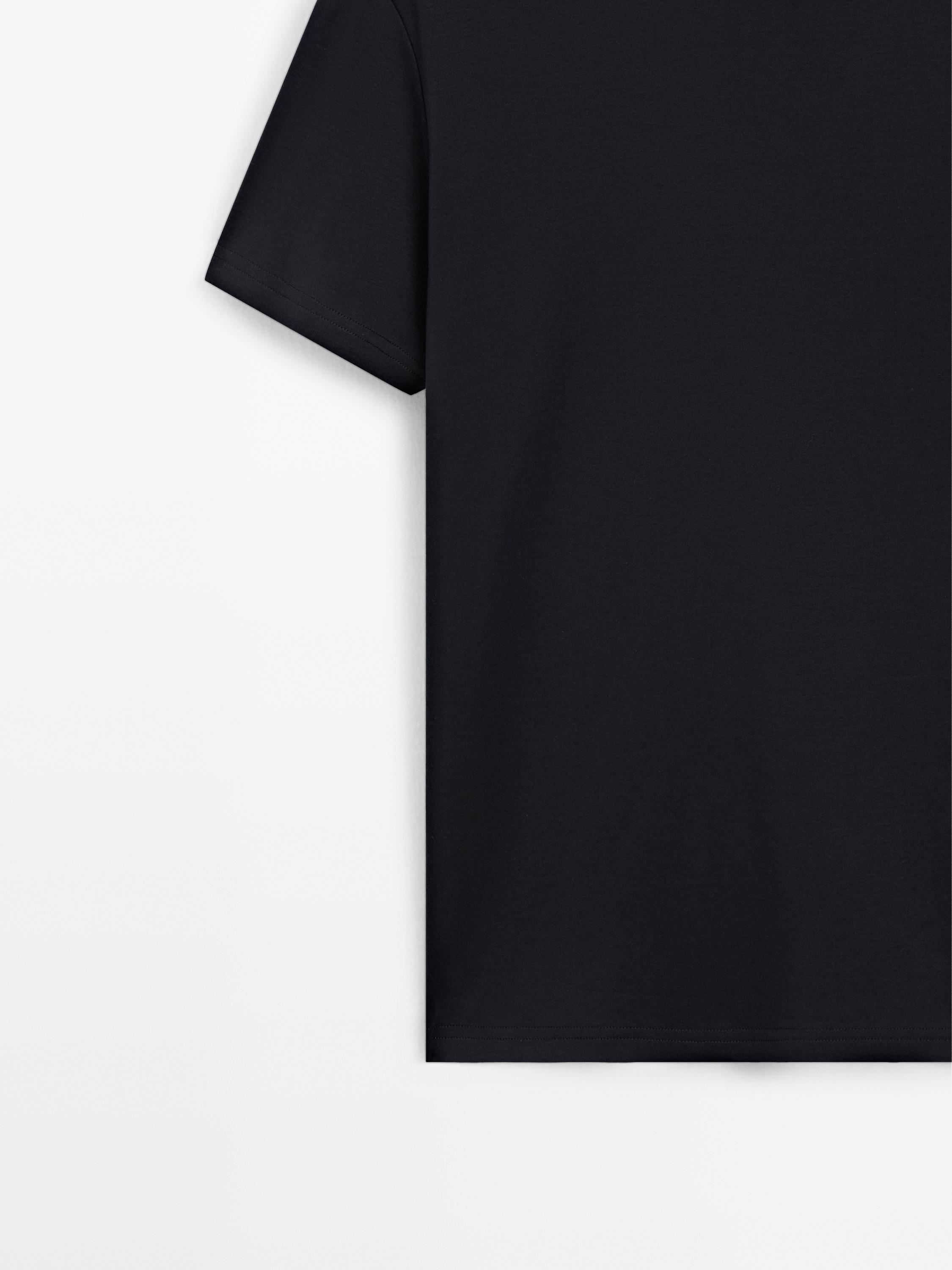 Футболка Massimo Dutti 100% Mercerised Cotton, темно-синий — фото 3