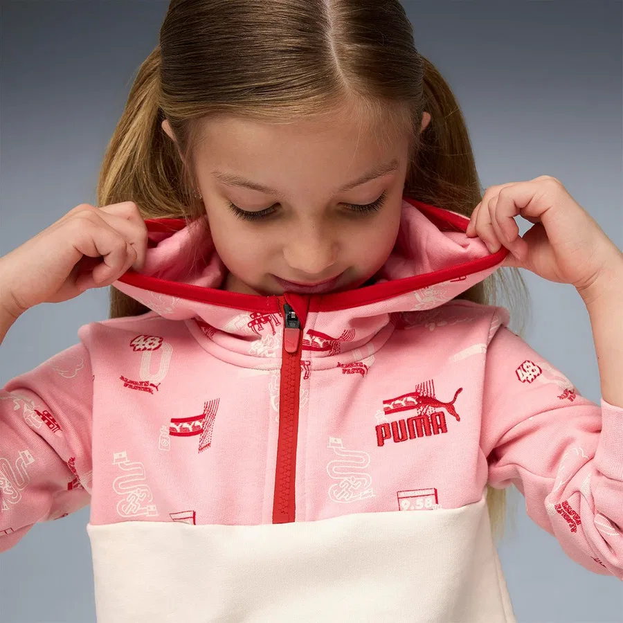 Детский свитшот с капюшоном Little Runners Half-Zip Puma, Бежевый/Темно-синий — фото 2