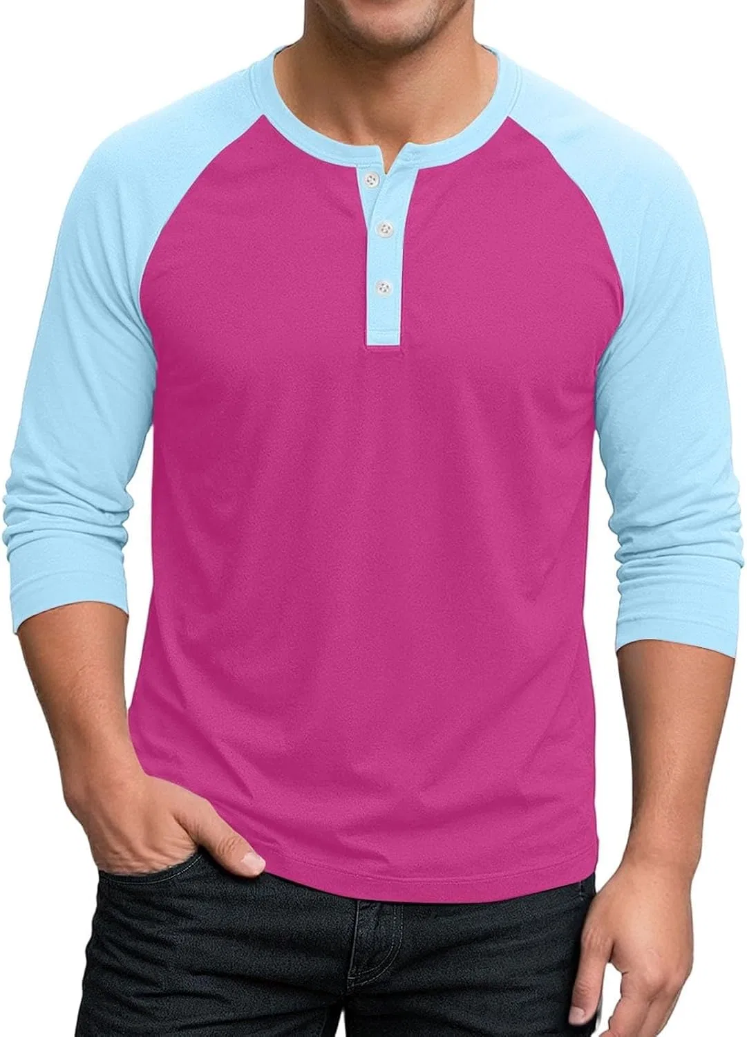 Мужская бейсбольная футболка с 3/4 рукавом, Hot Pink