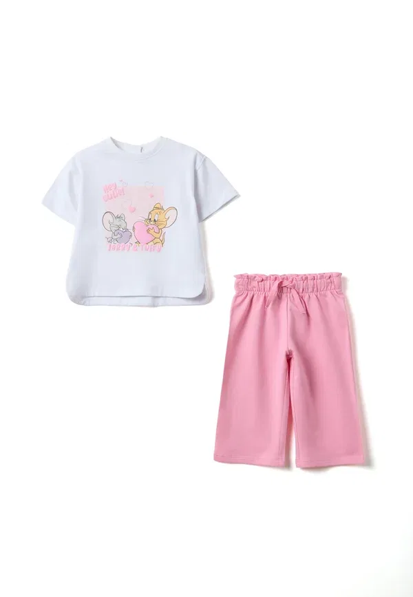 Комплект из футболки и брюк с принтом Tom and Jerry Multicolour set for regular fit - trousers Ovs, White Pink, белый/розовый