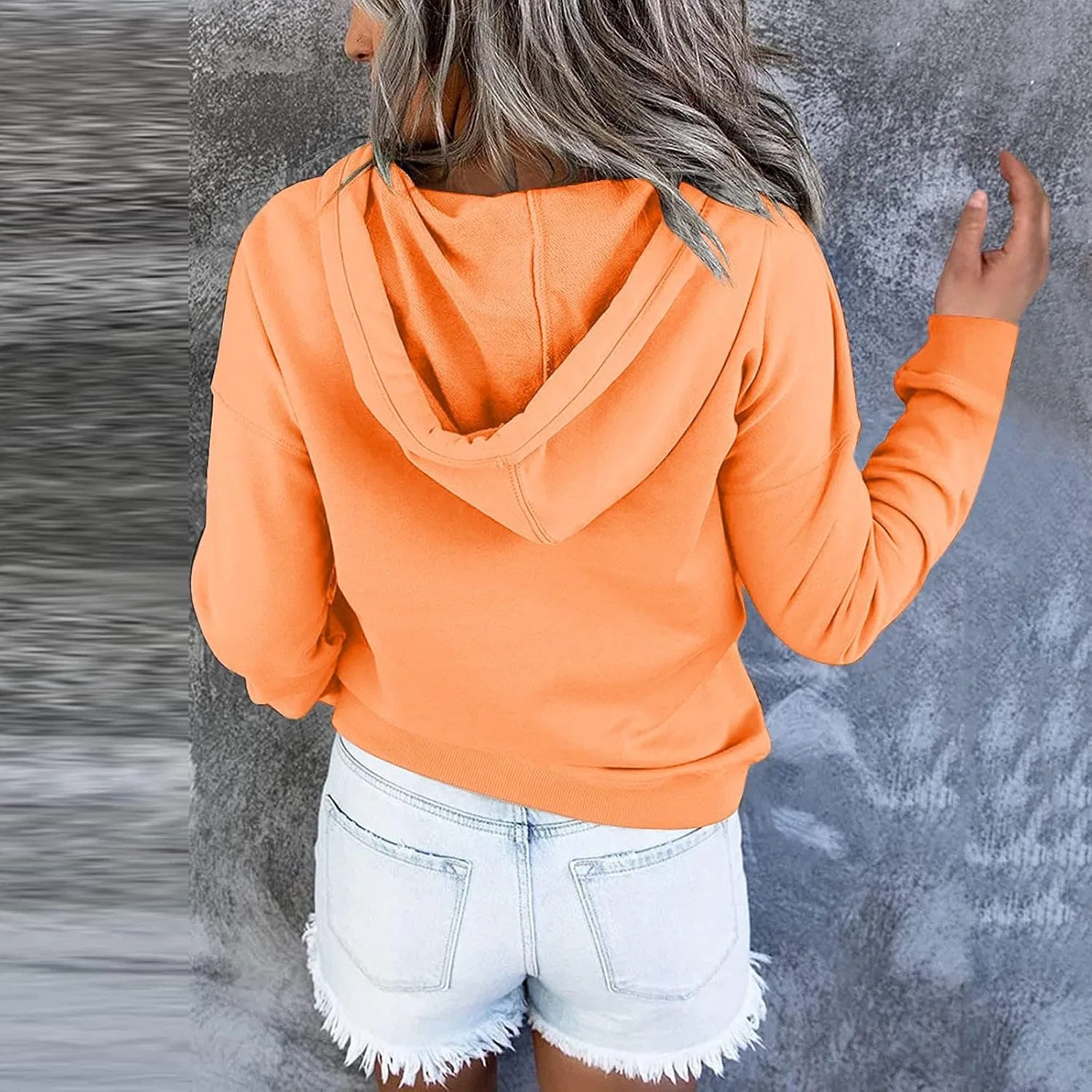 Женское худи с воротником и кенгуру-карманом, 1e-Orange — фото 3