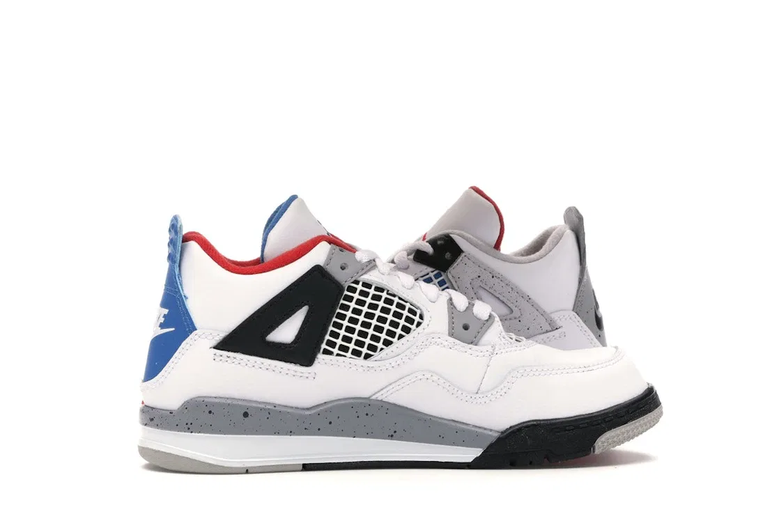 Детские кроссовки с принтом Jordan 4 Retro Jordan, White/Military Blue-Fire Red-Black-Cement Grey — фото 3