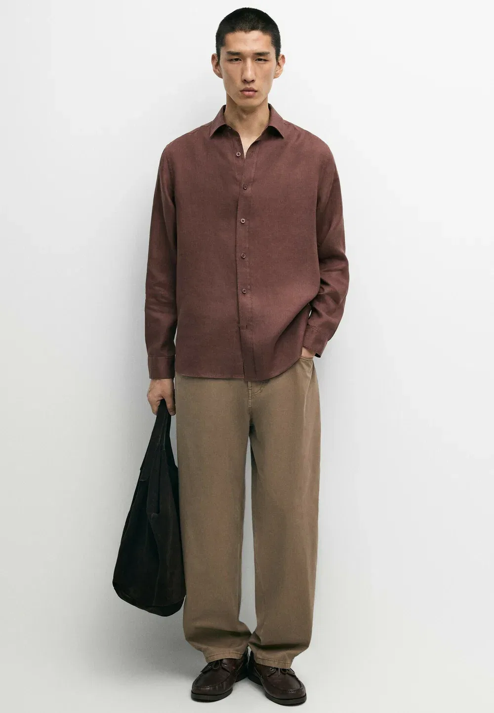 Брюки-Бочонок из поплина с эффектом денима - джинсы свободного кроя Massimo Dutti, Ochre — фото 2