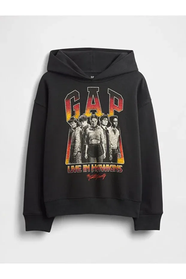 Детское худи для мальчиков с принтом Stranger Things Vintage Soft Graphic, Gap, Black-000 — фото 3