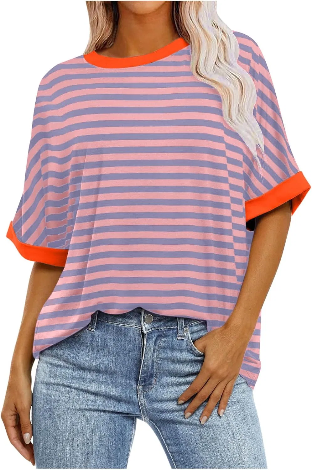 Женская футболка свободного кроя Color Block, Pink