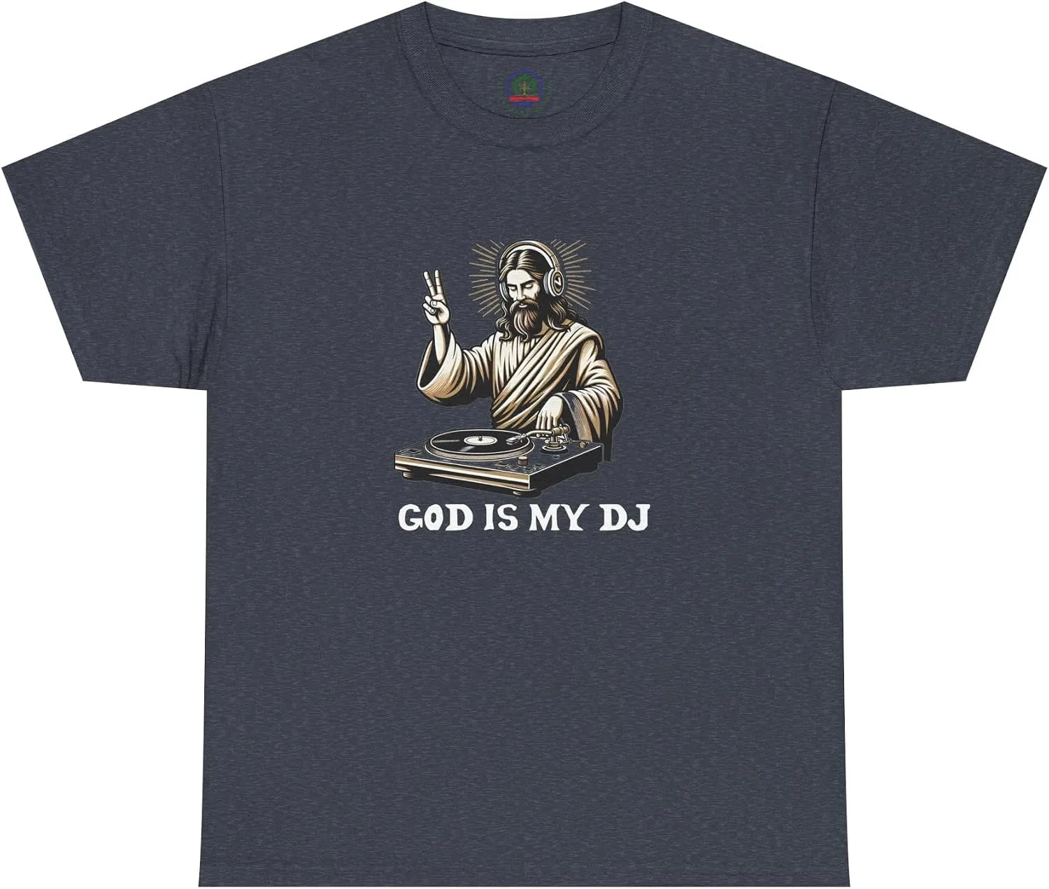 Мужская футболка с принтом God is My DJ, тёмно-синий меланж