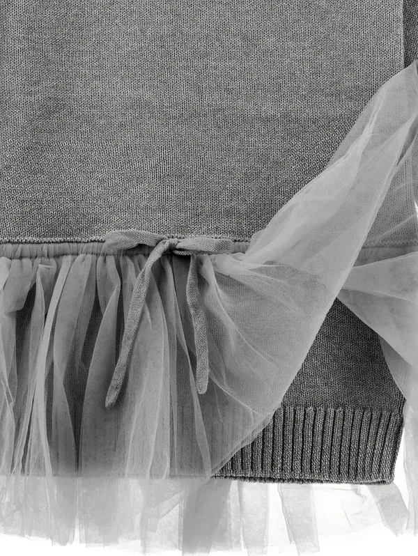 Платье-свитер из хлопка и шерсти Jumper dress Monnalisa, серый меланж — фото 3