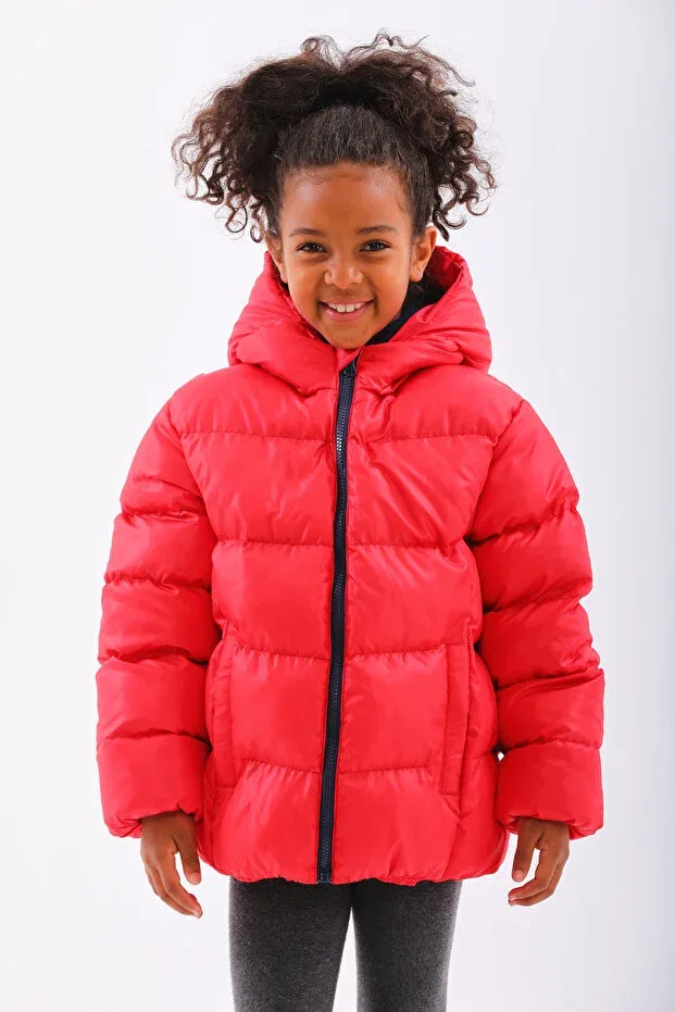 Детский зимнее пуховик для девочек с капюшоном Roba Kids, Red
