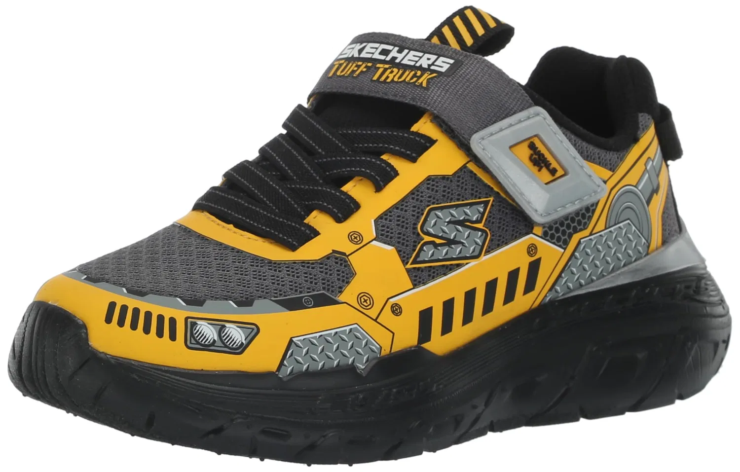Детские кроссовки для мальчиков с подсветкой Skechers, TRACCE DI SKECH, Charcoal Synthetic Textile Yellow Trim