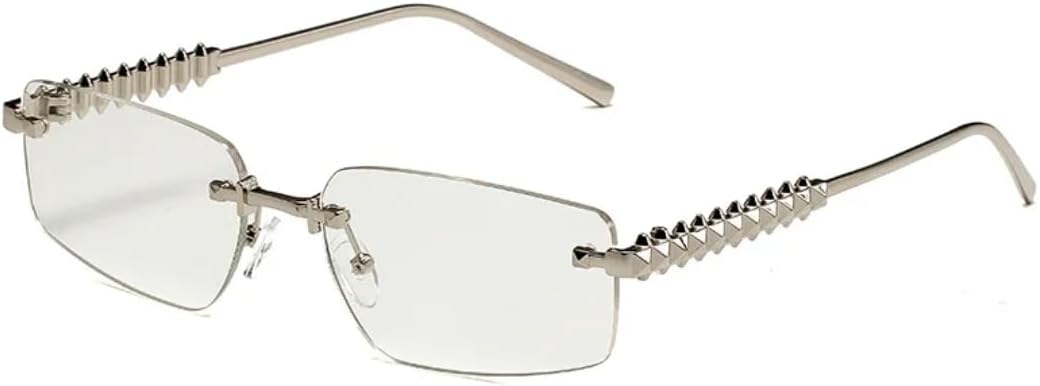 

Безободковые металлические солнцезащитные очки для женщин и мужчин в винтажном, панк-стиле, роскошные, для активного отдыха, вождения, в популярном хип-хопе, с защитой от УФ-излучения UV400 TVTBBVV, Silver Clear Silver