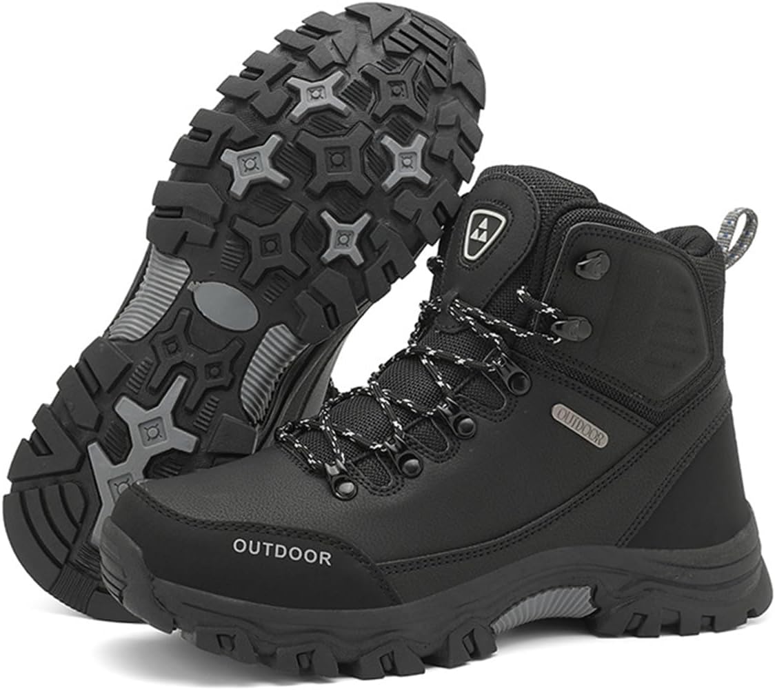 

Мужские дышащие походные ботинки Легкие высокие кроссовки для ходьбы Водонепроницаемые Нескользящие для троп, кемпинга и повседневной носки Lanverth, черный