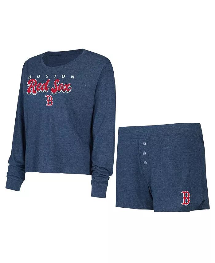 

Женский темно-синий комплект из футболки с длинным рукавом и шорт Boston Red Sox Meter Knit Concepts Sport