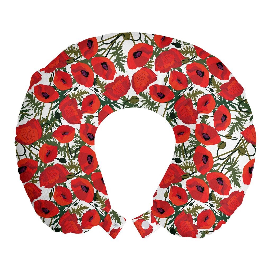 

ABAKUHAUS Подушка для путешествий Poppy, поддержка шеи, Garden Leaves Botanical, пенопластовый дорожный предмет для самолета и автомобиля, 30x30 см, зеленый, красный, белый