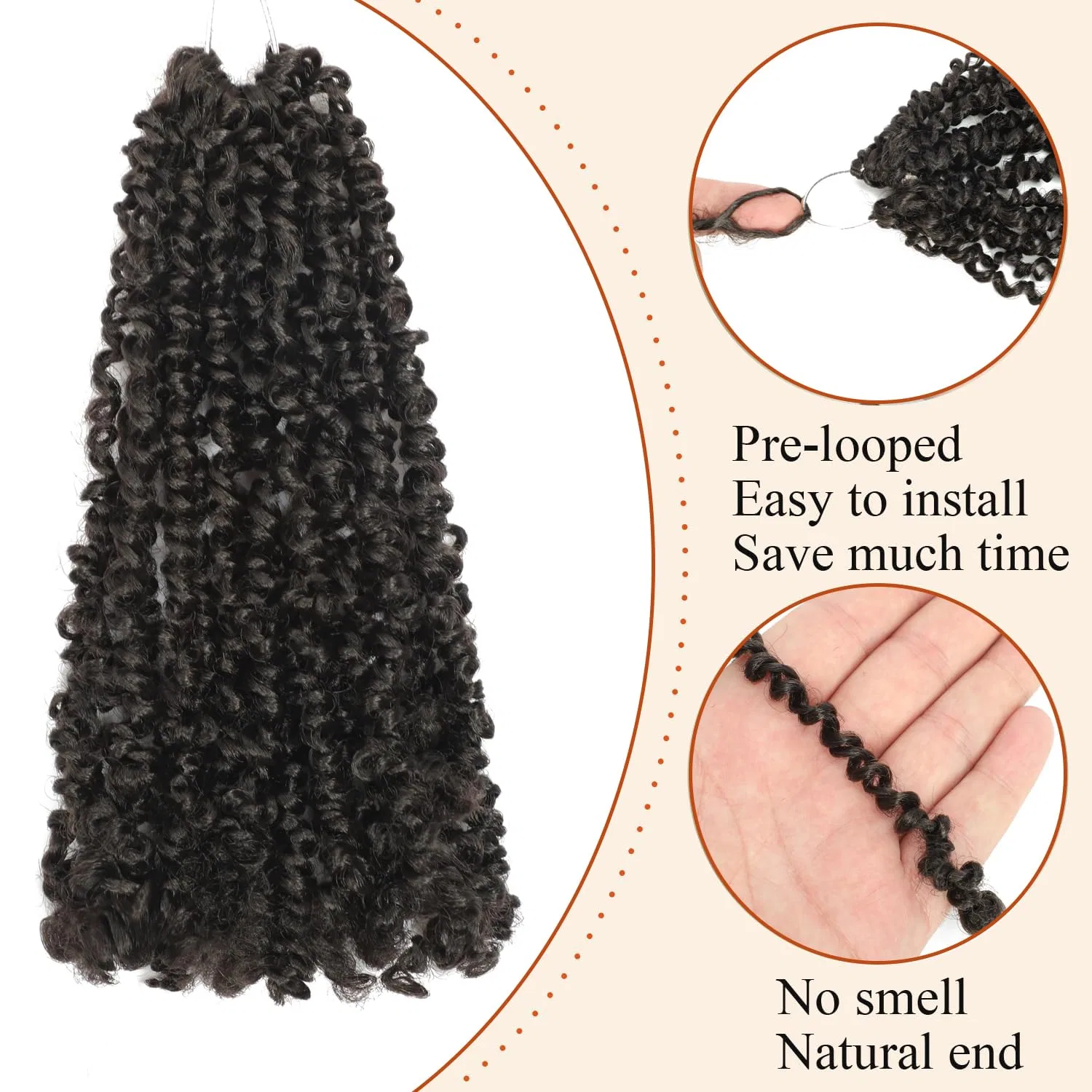 Набор для плетения волос «Pre Twisted Mini Spring Twist Crochet Hair» 8 дюймов, цвет 4# Brown, 10 упаковок от Yanky Falemei, No.4 (Brown) — фото 3
