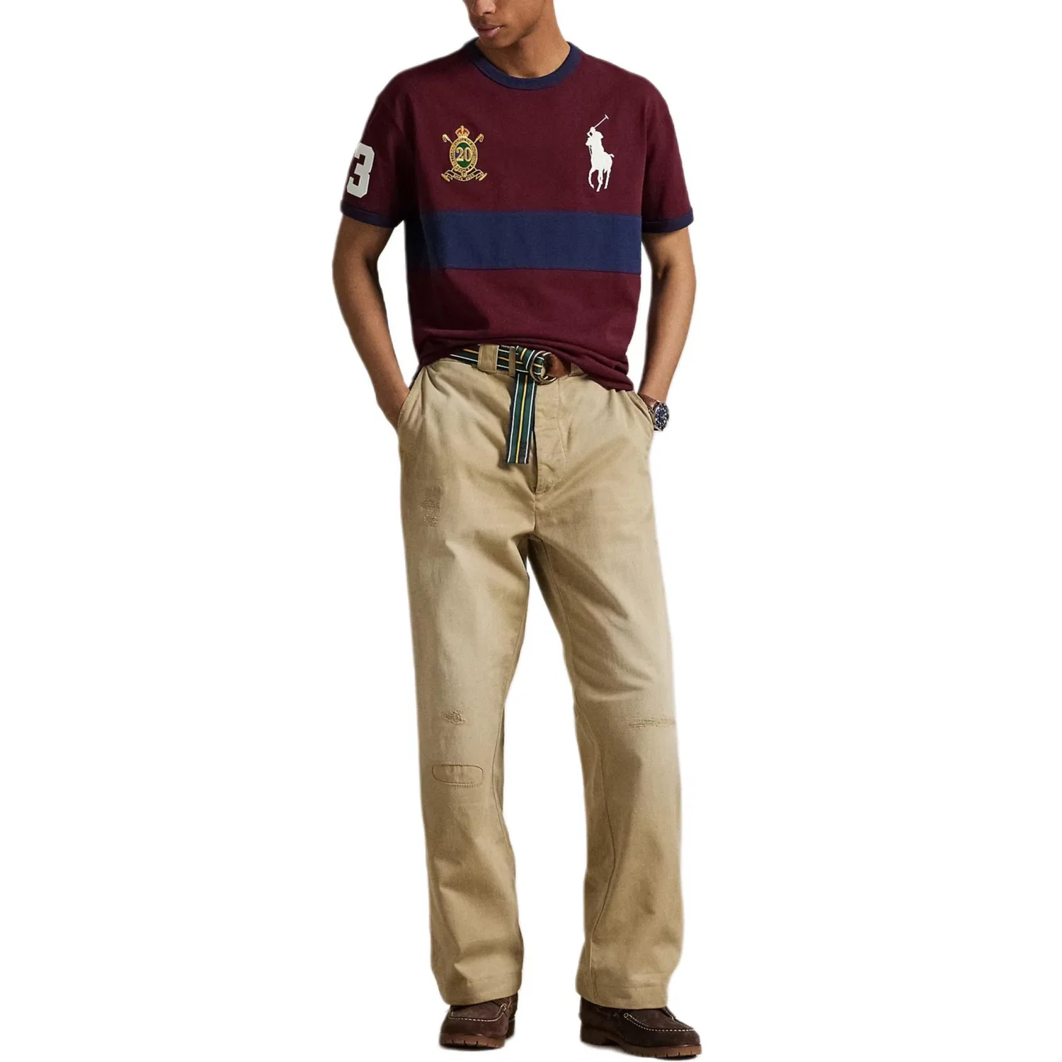 Футболка с цветными блоками patch-details Polo Ralph Lauren, Classic Wine Red/Newport Marine Blue — фото 2
