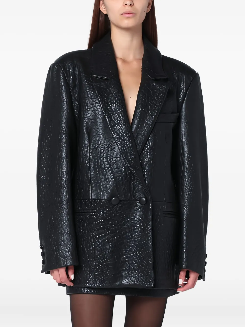 

Двубортный кожаный блейзер Cassell, черный