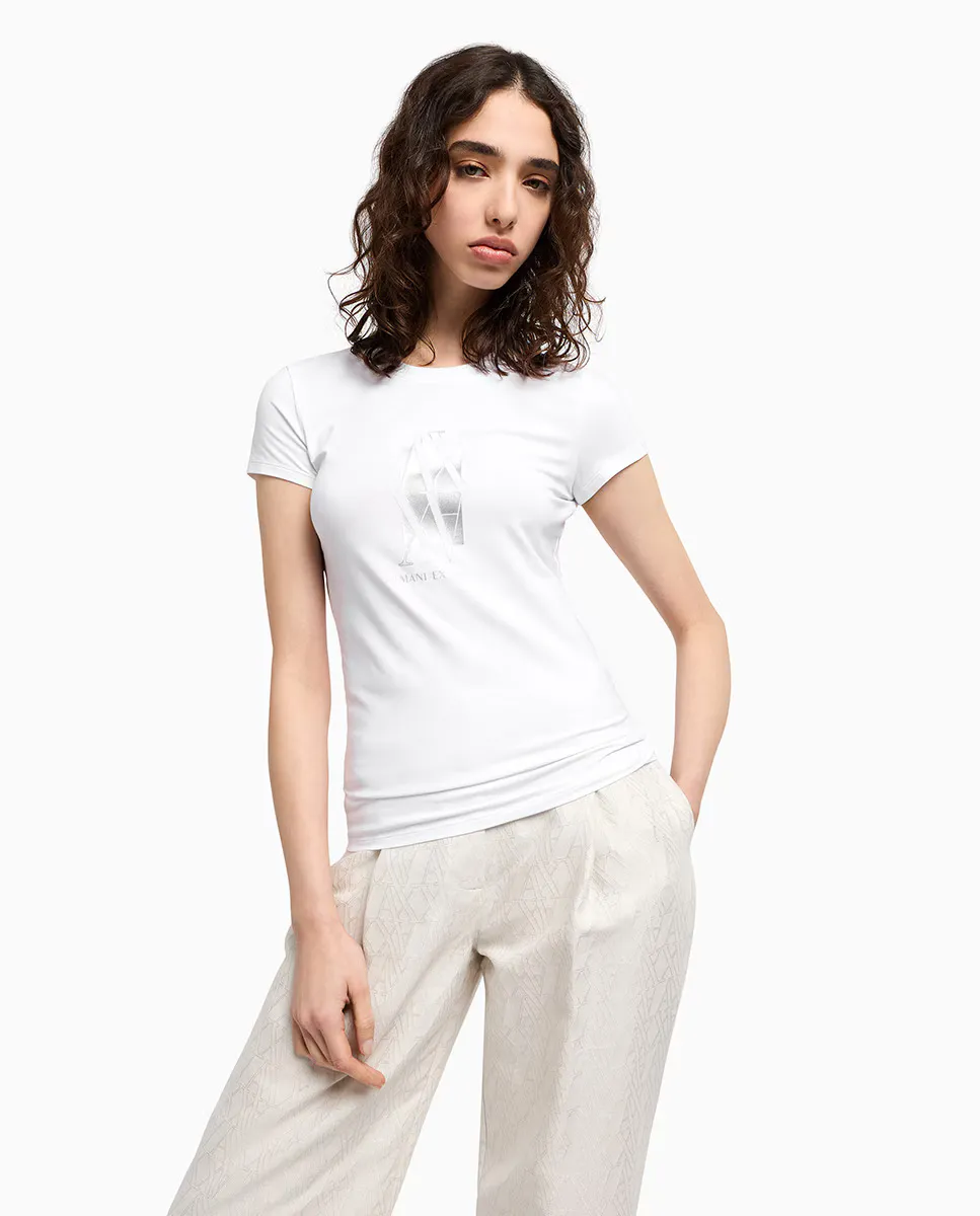 

Футболка женская облегающего кроя с напечатанным логотипом Armani Exchange, белый
