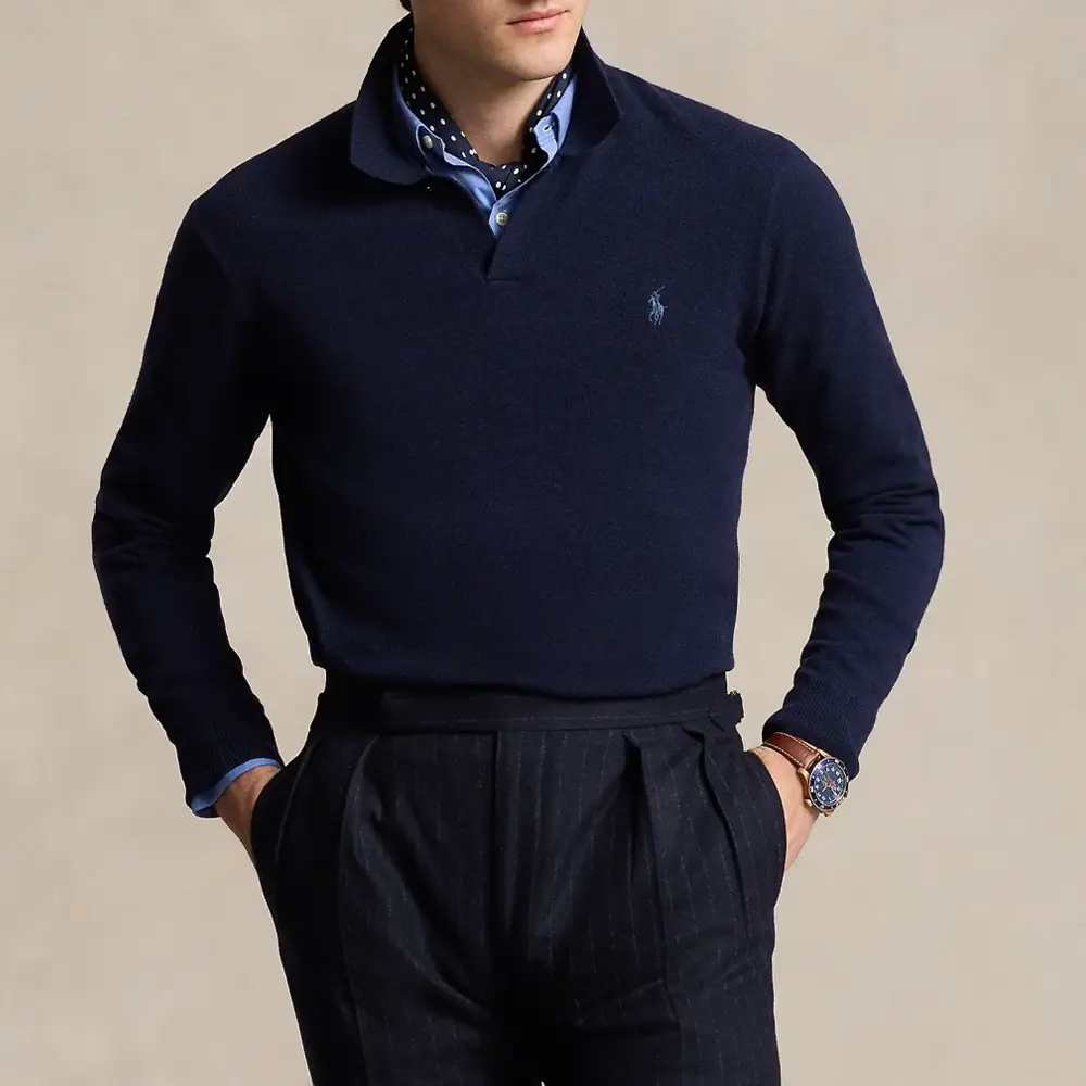 Футболка поло мужская темно-синяя FW24 Knitwear Polo Ralph Lauren — фото 4