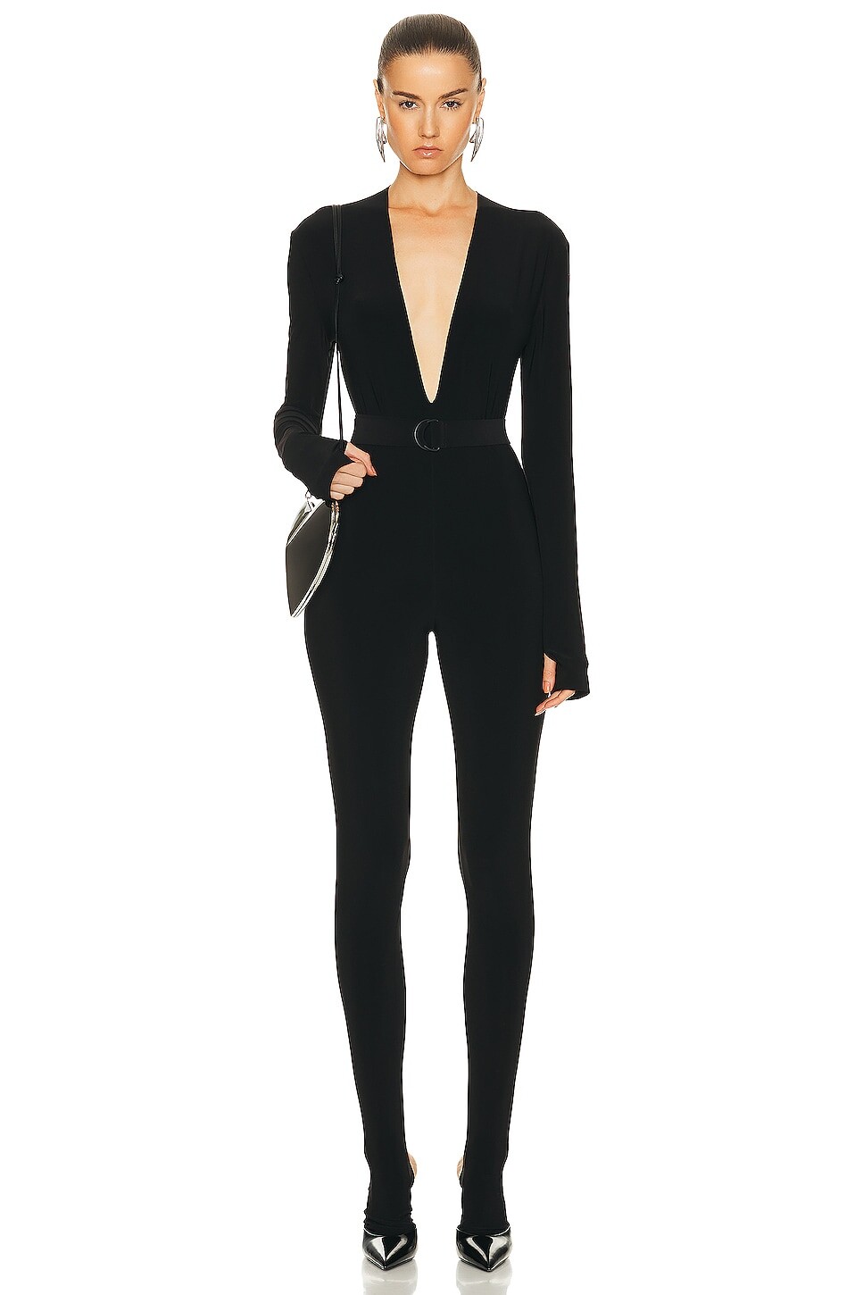 

Комбинезон Norma Kamali Long Sleeve Deep V Neck Catsuit, черный
