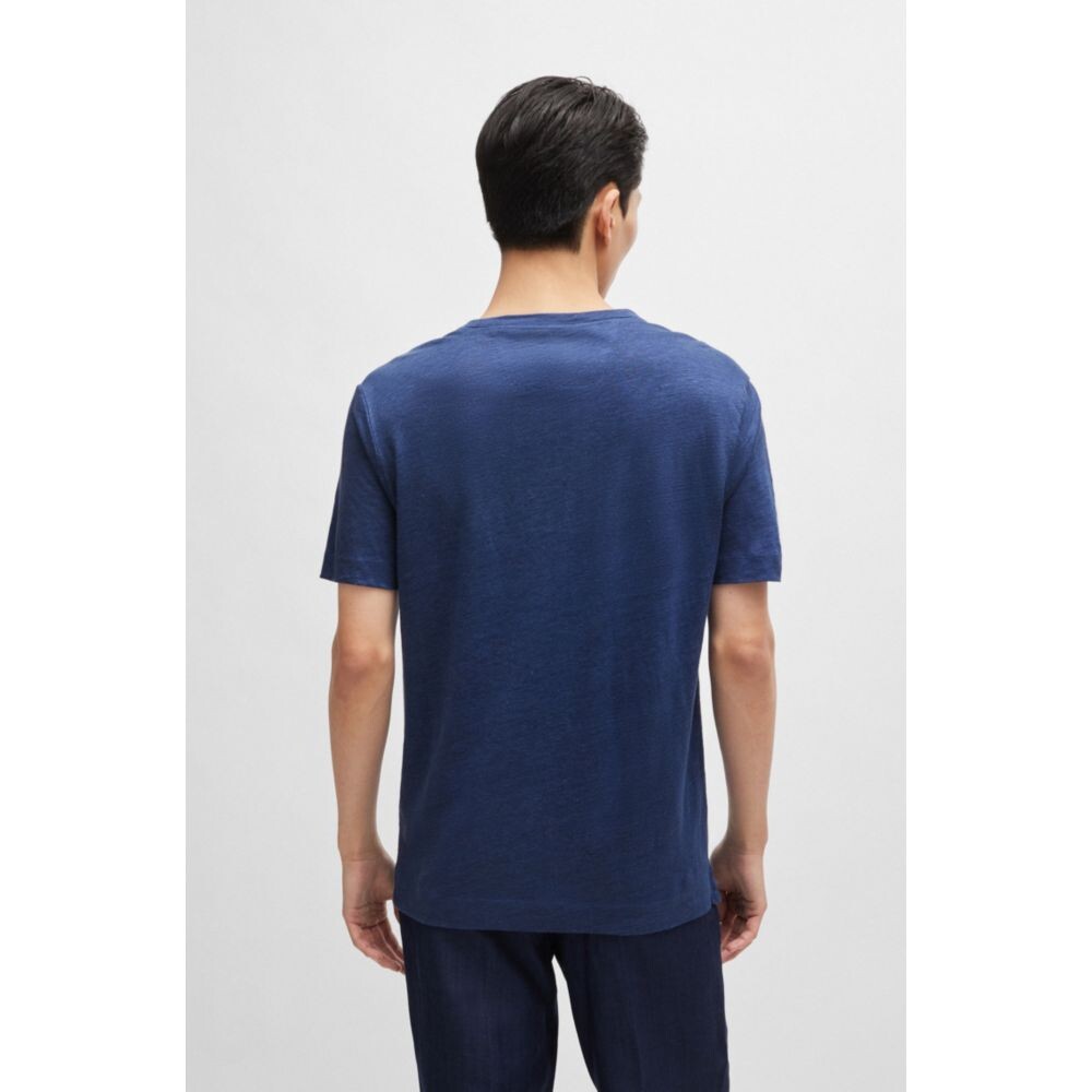 

Футболка классического кроя из льна и шелка BOSS, цвет Light Blue