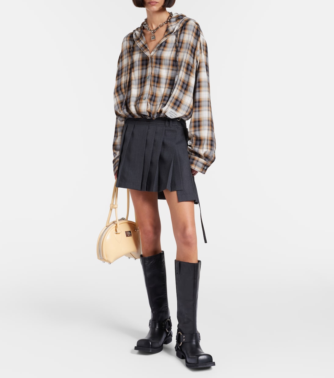 Асимметричная плиссированная мини-юбка Acne Studios, Dark Grey — фото 2