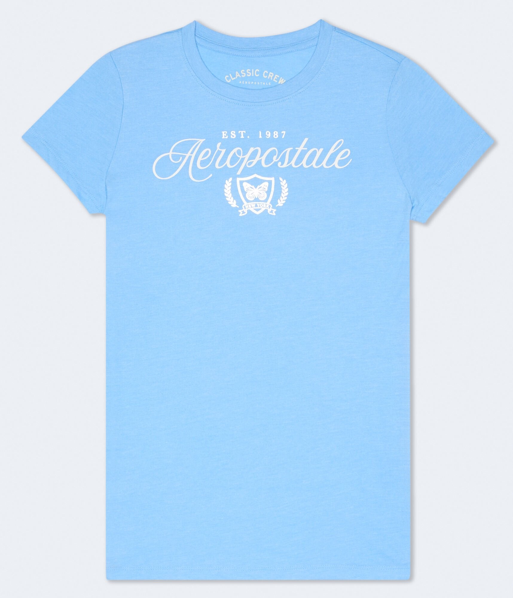 

Футболка Aeropostale Butterfly Laurels с графическим принтом из фольги, светло-голубой