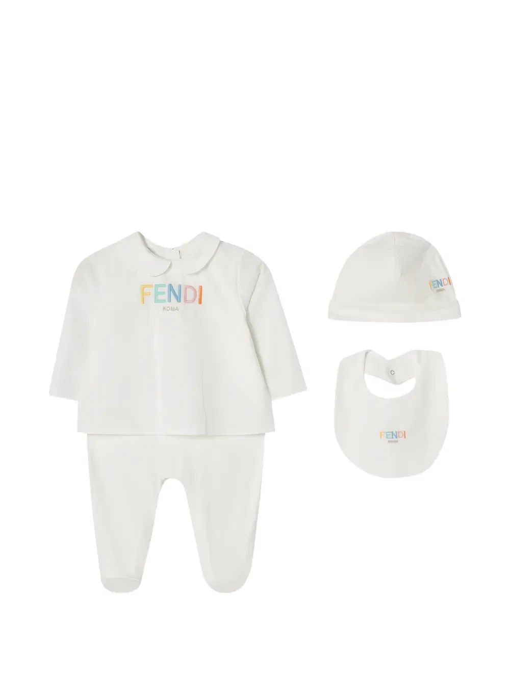 Набор из четырех предметов с вышитым логотипом Fendi Kids, белый