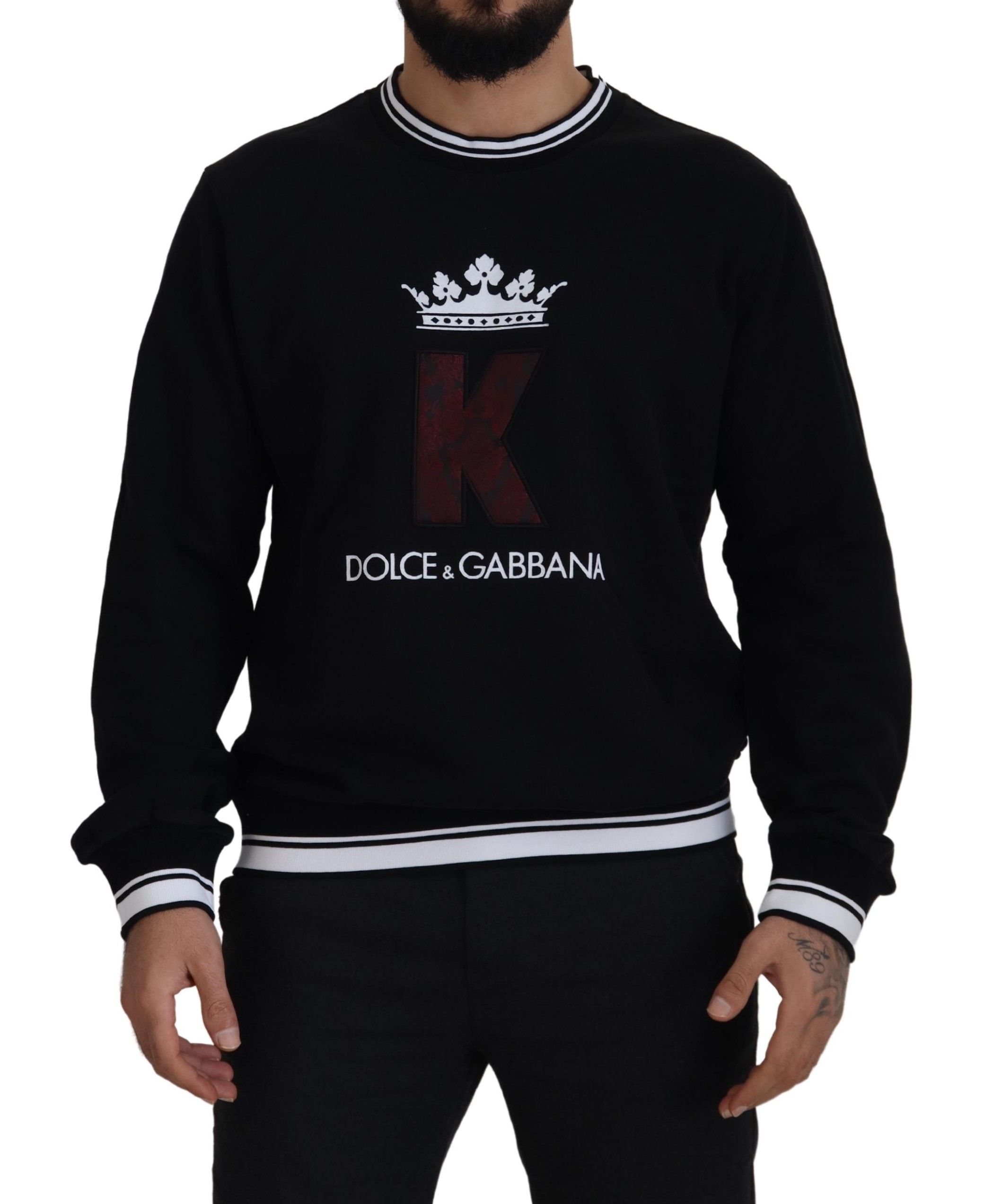 

Элегантный хлопковый свитер-пуловер с круглым вырезом Dolce & Gabbana, черный