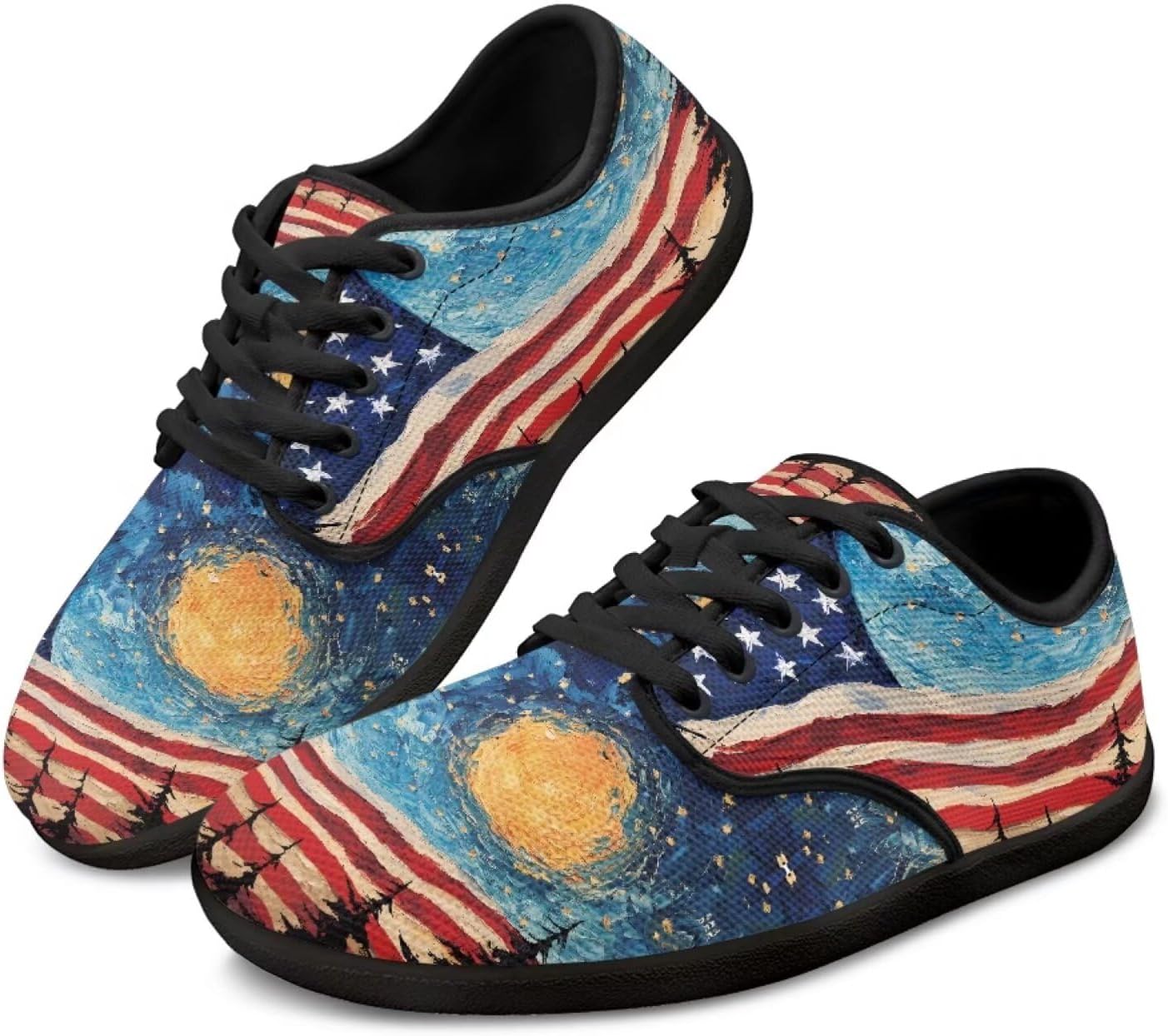 

Мужские походные кроссовки Jeiento с американским флагом, широким носком и нескользящей подошвой, модель Patriots, American Flag Art Painting