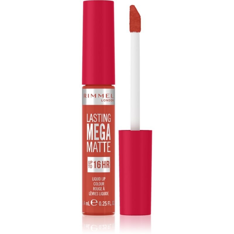 

Rimmel, Lasting Mega Matte, Легкая матовая жидкая губная помада, оттенок Scarlet Flames, 16 часов, 7,4 мл