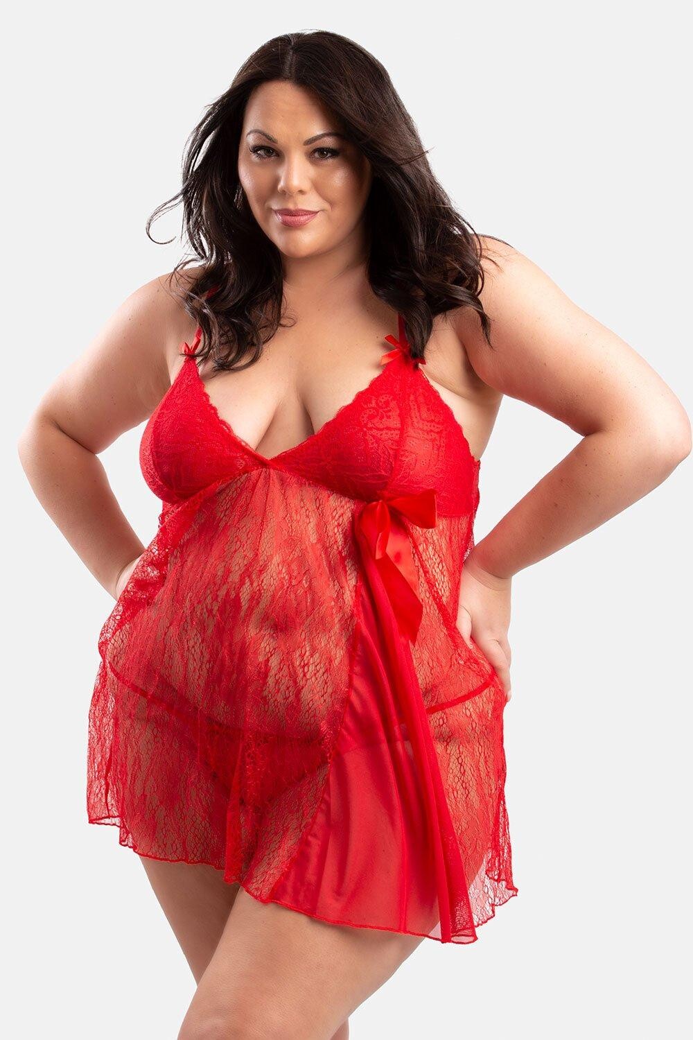 

Ночная рубашка Lily Plus Size из кружева и сетки с бантом Perfect4U, красный