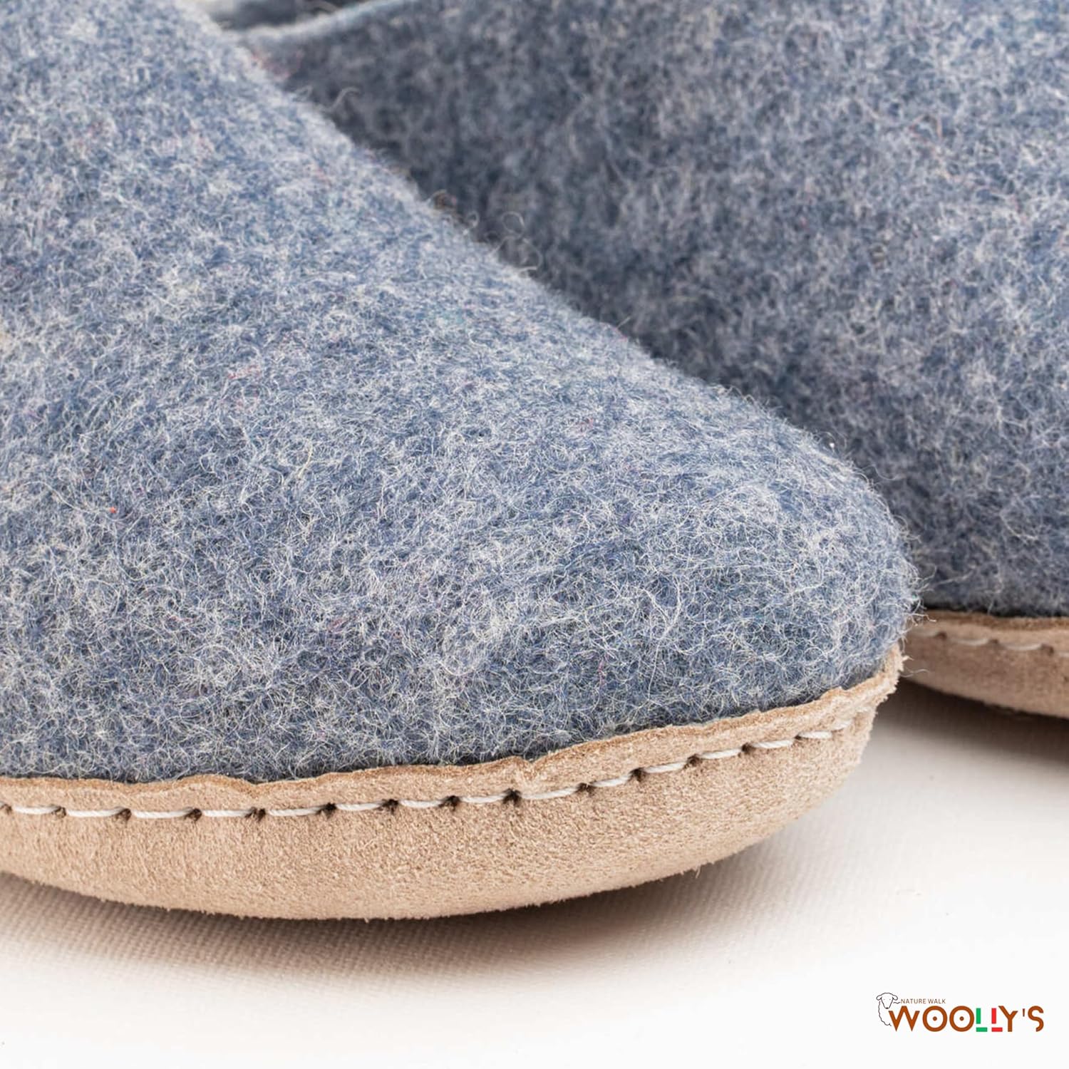 Домашние тапочки с открытой пяткой Woolly и кожаной подошвой, Премиальная новозеландская шерсть, Ручная работа с итальянским дизайном, Мягкие, дышащие и не имеющие запаха Woolly'S, Denim — фото 4