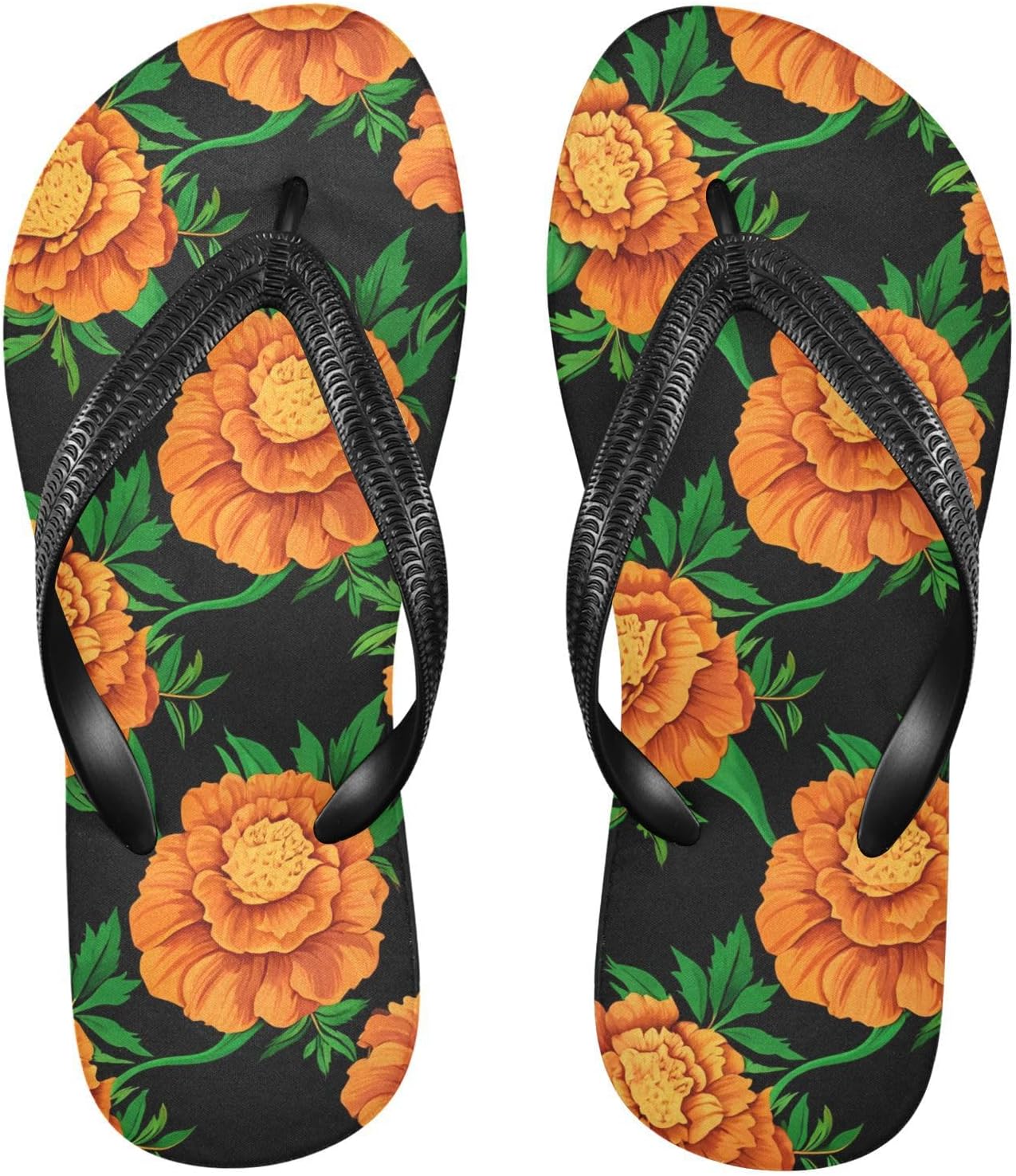 

Мужские и женские шлепанцы Marigold Flower с черными ремешками, для пляжа и душа, резиновые, нескользящие, летние тапочки Sinestour