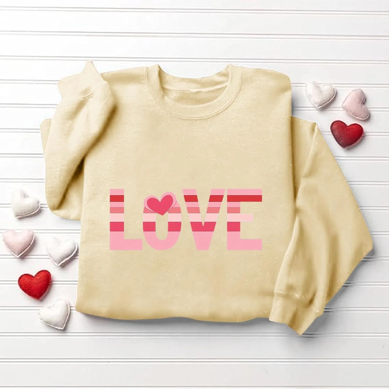 Женский свитшот с длинным рукавом, с принтом, Valentine Heart, бежевый — фото 3