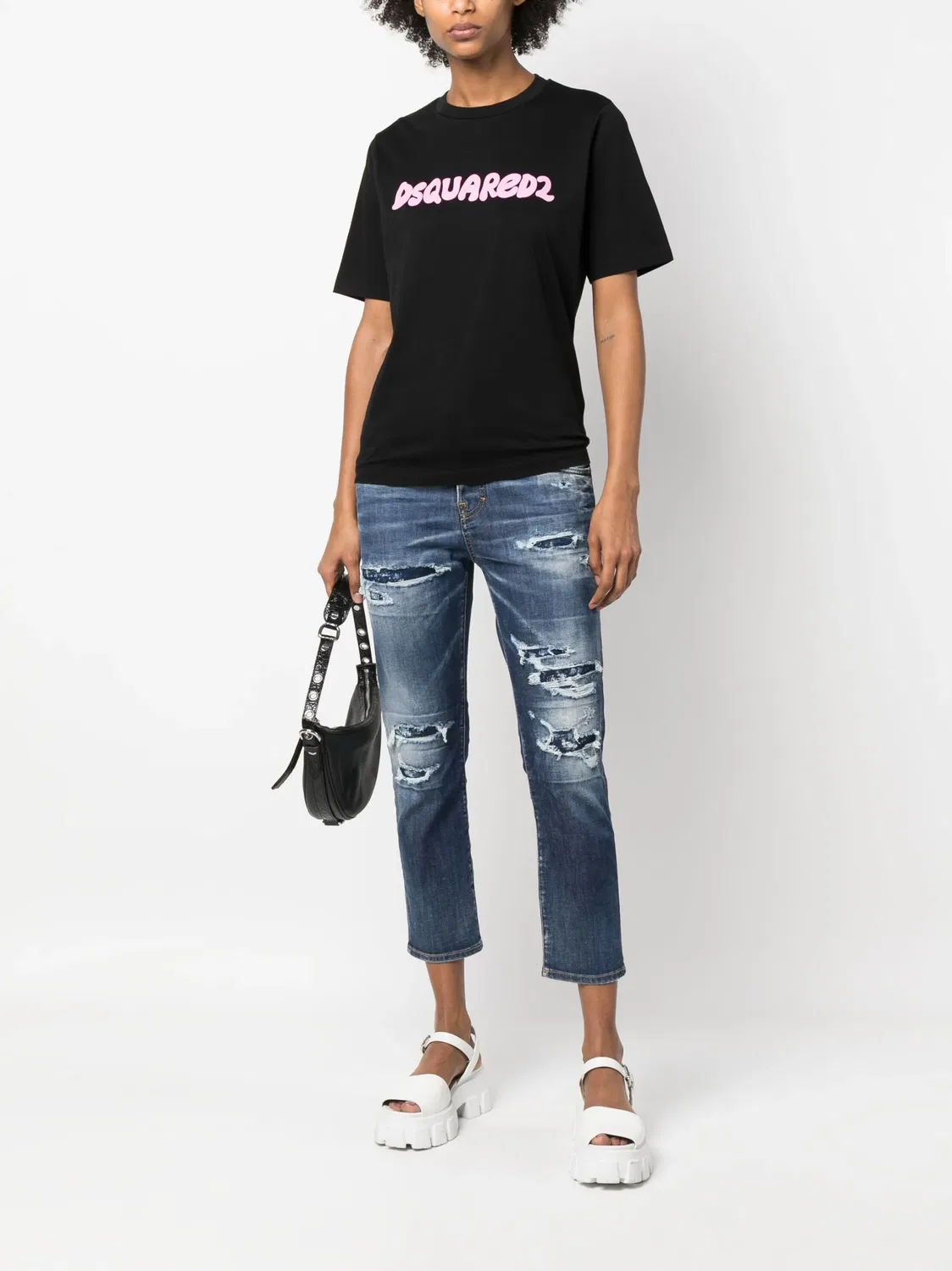 Порванные укороченные джинсы с логотипом DSQUARED2, синий — фото 3