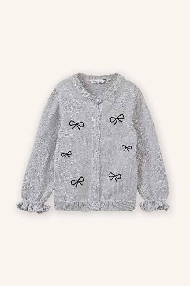 Детский кардиган для девочек с длинным рукавом Bow Embroidered Cardigan Baby Girl Defacto, Gray-Gr401