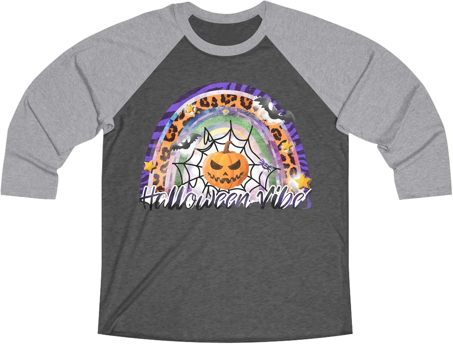 Женская футболка реглан с принтом Halloween Next Level 6051, Premium Heather/Vintage Black