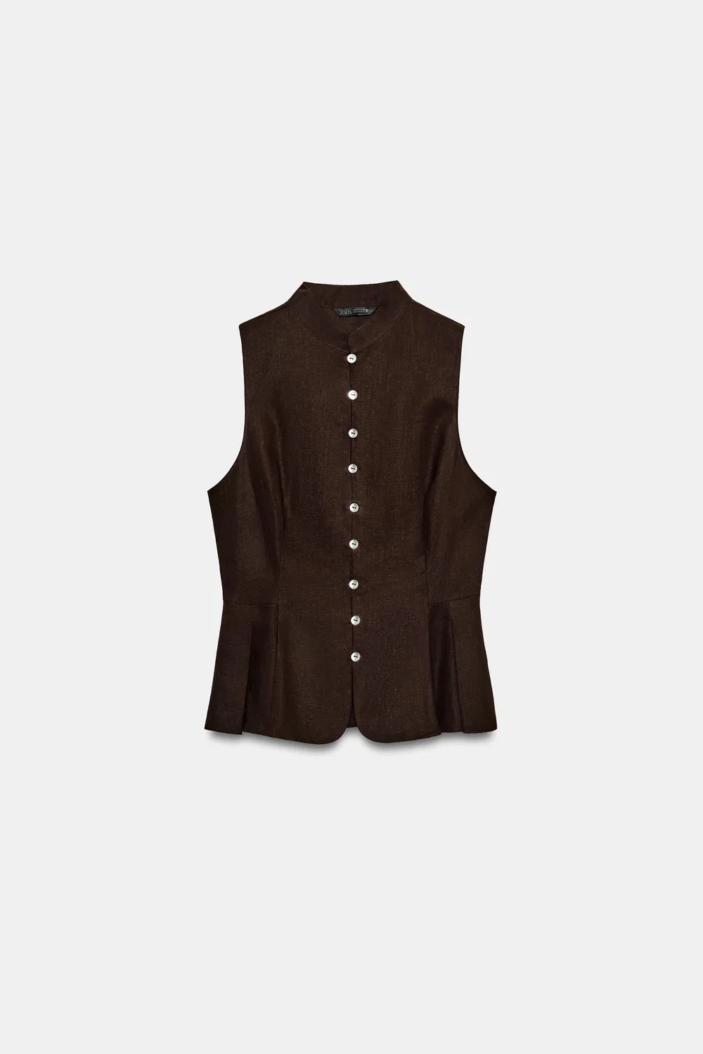 Рубашка без рукавов из смеси льна ZARA, Brown — фото 4