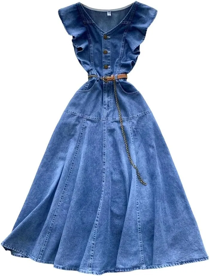 Женское винтажное джинсовое платье с вышивкой, Blue