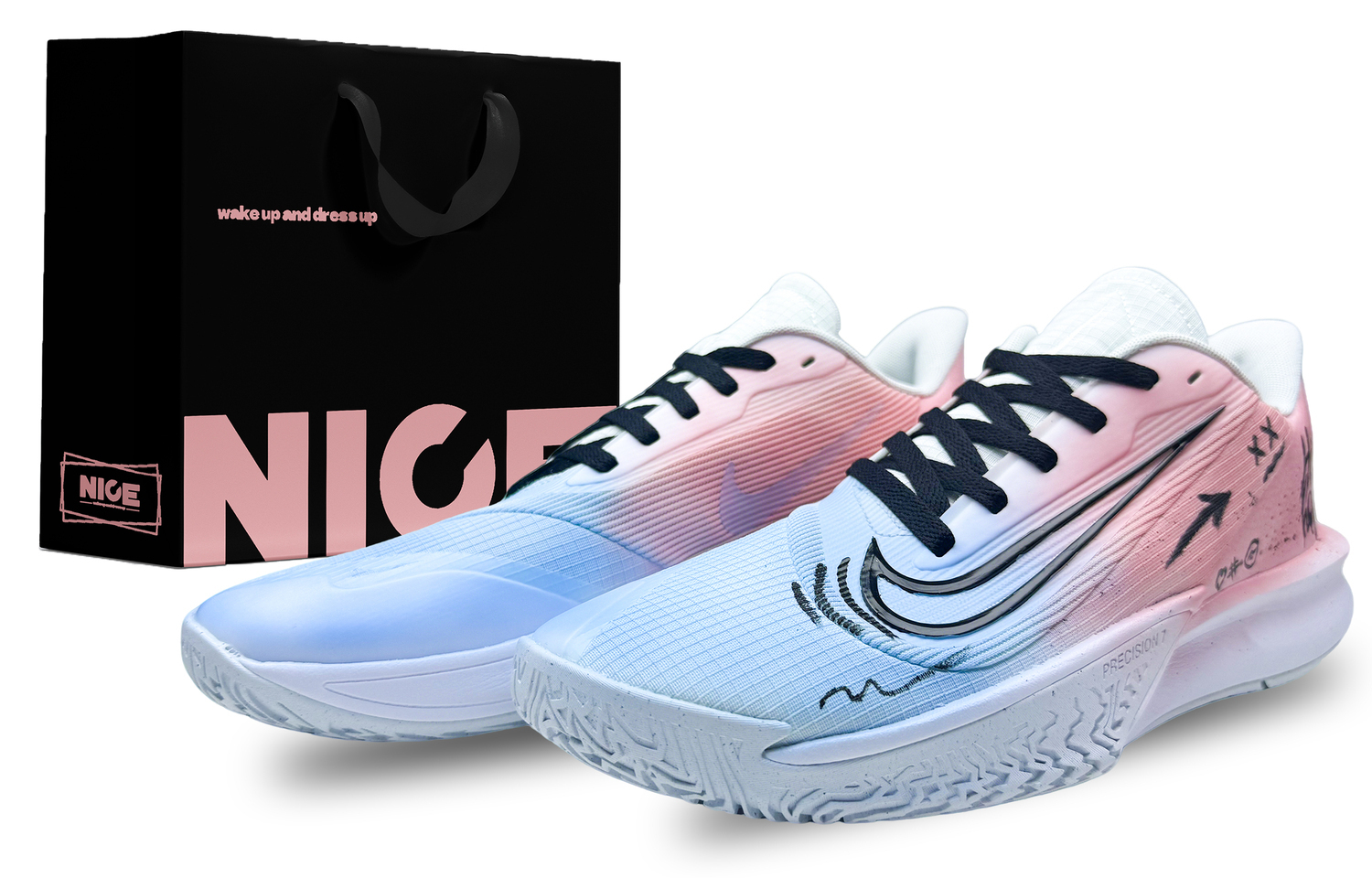 

Nike Точность 7 амортизация, износостойкие низкие баскетбольные кроссовки мужские розовый синий