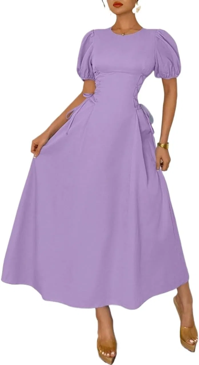 Женское повседневное платье миди с завязками A Line, Mauve Purple