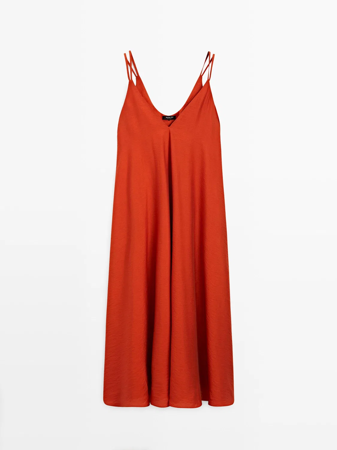 Длинное струящееся платье из двойной ткани Massimo Dutti, Burnt Orange — фото 4