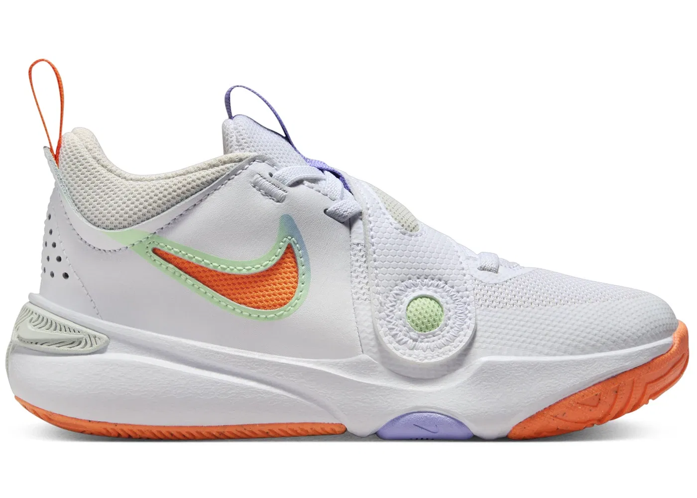 Детские кроссовки для мальчиков с шнуровкой Nike Team Hustle D 11 Nike, White/Vapor Green/Purple Pulse/Total Orange
