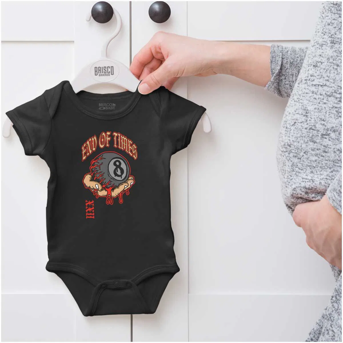 Детский боди-комбинезон с принтом Urban End of Time 8 Ball Eyeball Baby Romper Boys or Girls Brisco Brands, Black — фото 4
