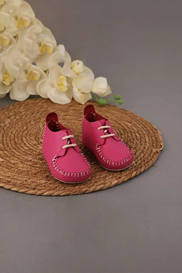 Детские пинетки для новорожденных кожаные Torun Kids, Fuchsia — фото 3