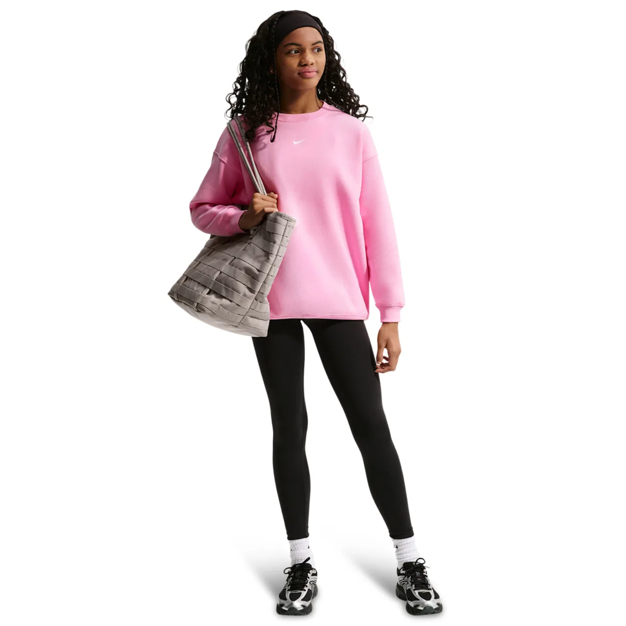 Детский свитшот оверсайз с принтом Nike NSW Studio Fleece OS Crew LBR, White/Pink Rise — фото 3